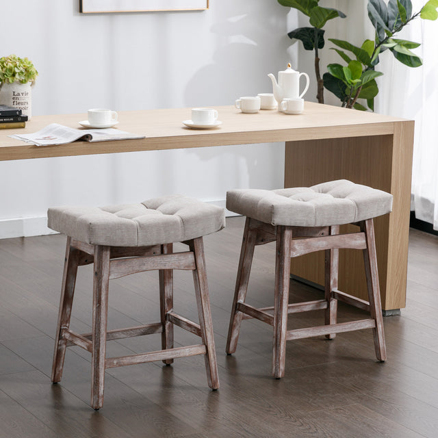 A&A Furniture,Counter Height 25"  Stools for Kitchen Counter Backless Faux Leather Stools Farmhouse Island Chairs (25 Inch, Beige,Set of 2)