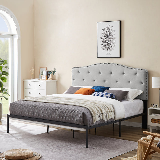 B113 KIng bed, Beautiful headboard with buttons  Strong iron frame with high temperature paint