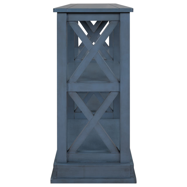 TREXM Console Table with 3-Tier Open Storage Spaces and "X" Legs, Narrow Sofa Entry Table for Living Room, Entryway and Hallway (Navy Blue)