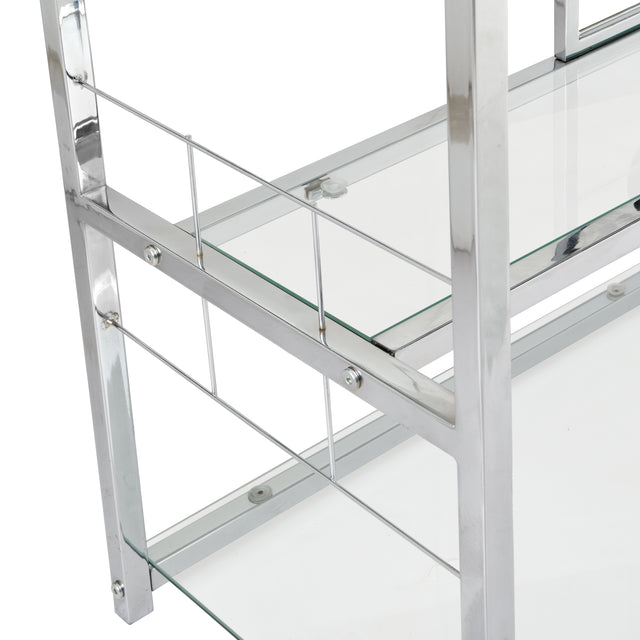 Bar Cart Kitchen Bar&Serving Cart for Home with Glass Holder and Wine Rack, 3-Tier Kitchen Trolley with Tempered Glass Shelves and Chrome-Finished