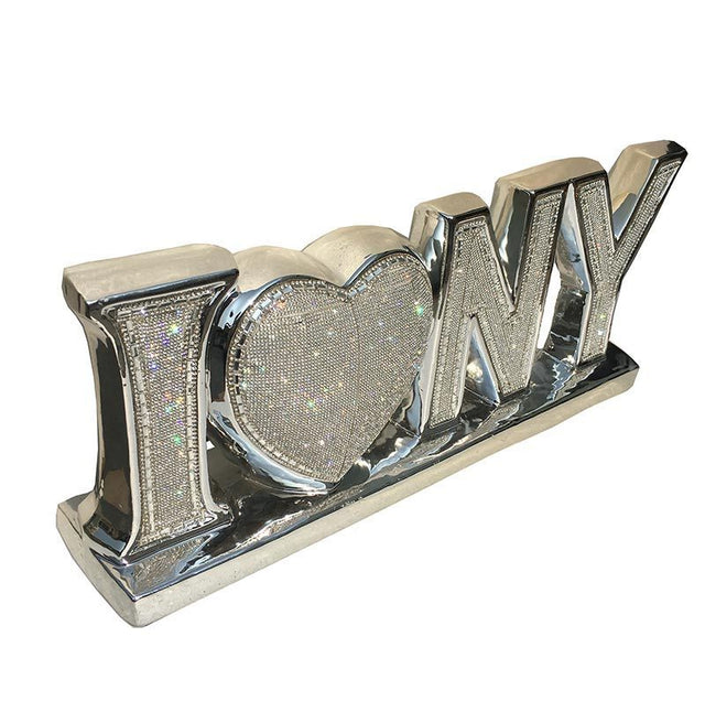 "I Love New York" Ceramic Chrome Plated Table Top in Diamond Incrustation (20-in x 4-in x 8-in)