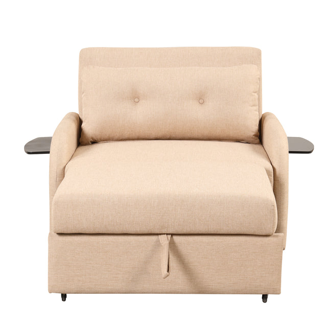 pull out sofa sleeper 3 in 1 with 2 wing table and usb charge for nap line fabric for living room recreation room Beige