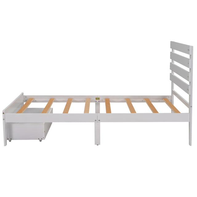 Twin Size Platform Bed with Drawer, White(New SKU:WF288467AAK)