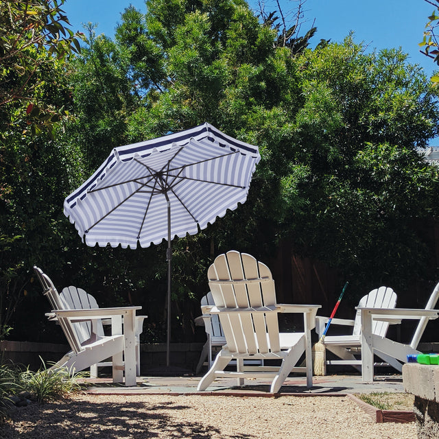 Outdoor Patio Umbrella 9-Feet Flap Market Table Umbrella 8 Sturdy Ribs with Push Button Tilt and Crank, blue/white with Flap[Umbrella Base is not Included]