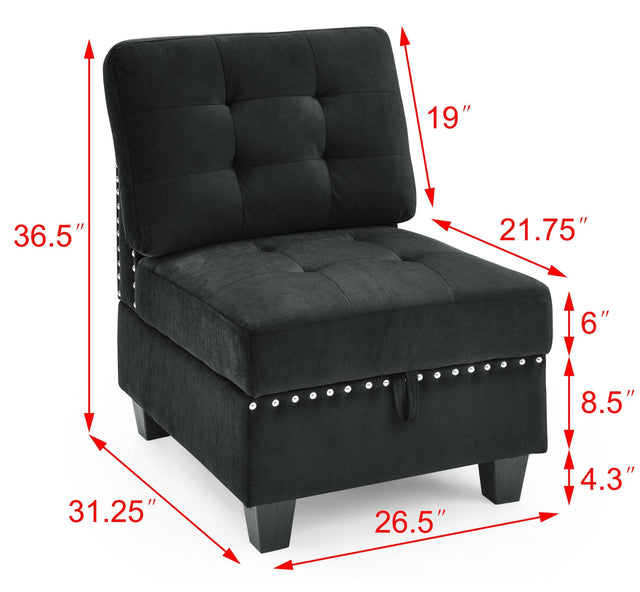 L shape Modular Sectional Sofa，DIY Combination，includes Three Single Chair and Three Corner ，Black Velvet.