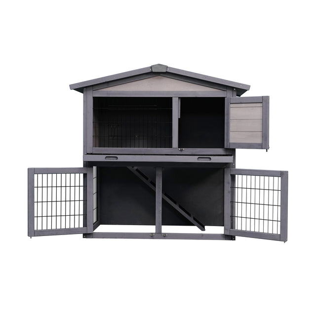 wooden outdoor rabbit hutch ferrets, and guinea pigs. with running cage removable tray ramp  2 story design easy access