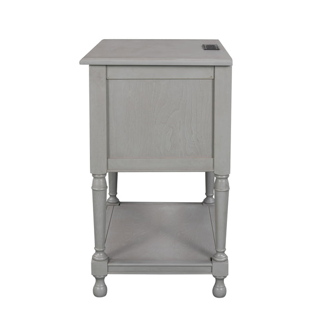 Versatile Nightstand with Two Built-in Shelves Cabinet and an Open Storage, USB Charging Design, Gray