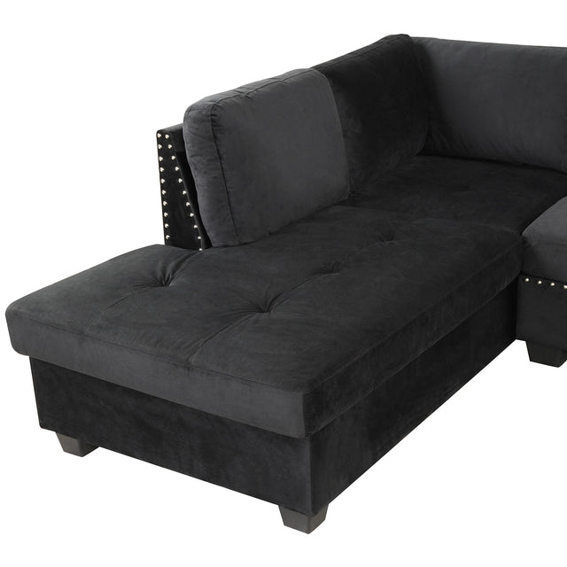 104.5" Reversible Sectional Sofa Space Saving with Storage Ottoman Rivet Ornament L-shape Couch for Small or Large Space Dorm Apartment,Black(旧SG000406AAA)