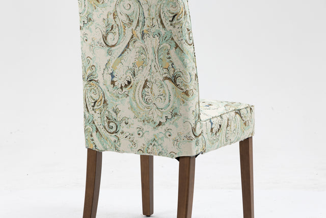 Cover Removable Interchangeable and Washable Multi-color Blue Floral Fabric Upholstered Parsons Chair with Solid Wood Legs 2 PCS