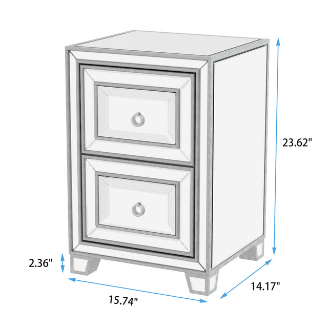Mirrored Nightstand, Silver Side Table, Antique Painted End Table for Bedroom Living Room