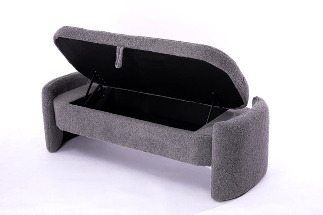 2152 Footstool with storage function gray teddy fabric suitable for hallway bedroom  living room