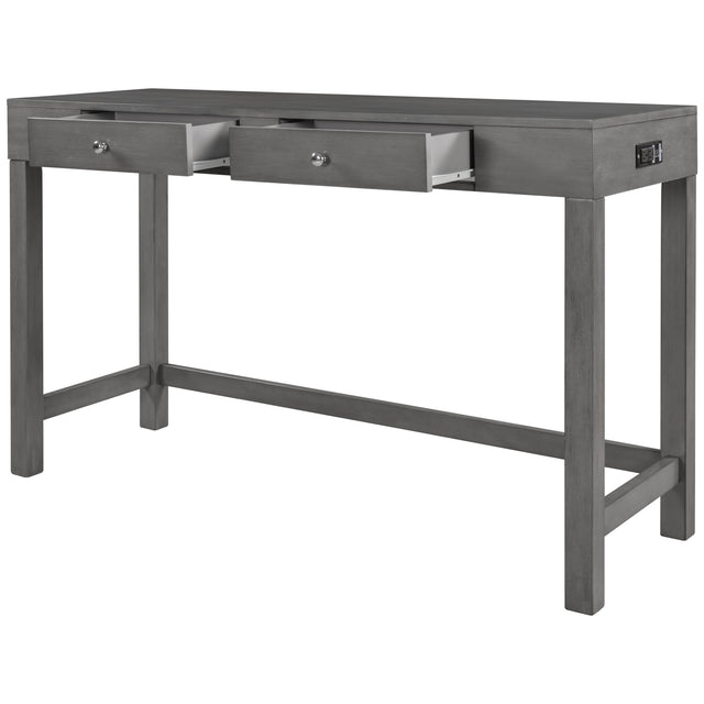 TOPMAX 4-Piece Counter Height Table Set with Socket and Fabric Padded Stools, Gray