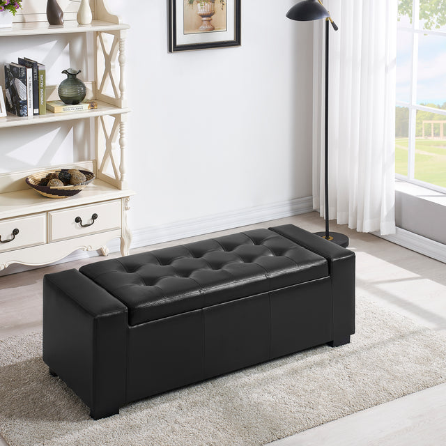 Faux Leather Upholstery Storage  Ottoman Bench Black