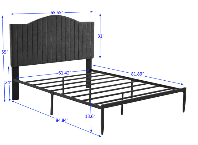 B111 Queen bed Beautiful line stripe cushion headboard  Strong iron frame with high temperature paint