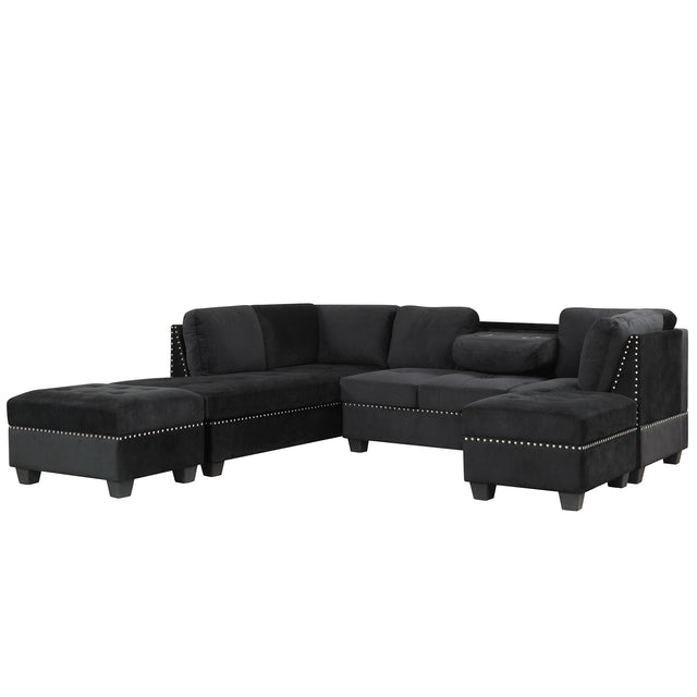 104.5" Reversible Sectional Sofa Space Saving with Storage Ottoman Rivet Ornament L-shape Couch for Small or Large Space Dorm Apartment,Black(旧SG000406AAA)