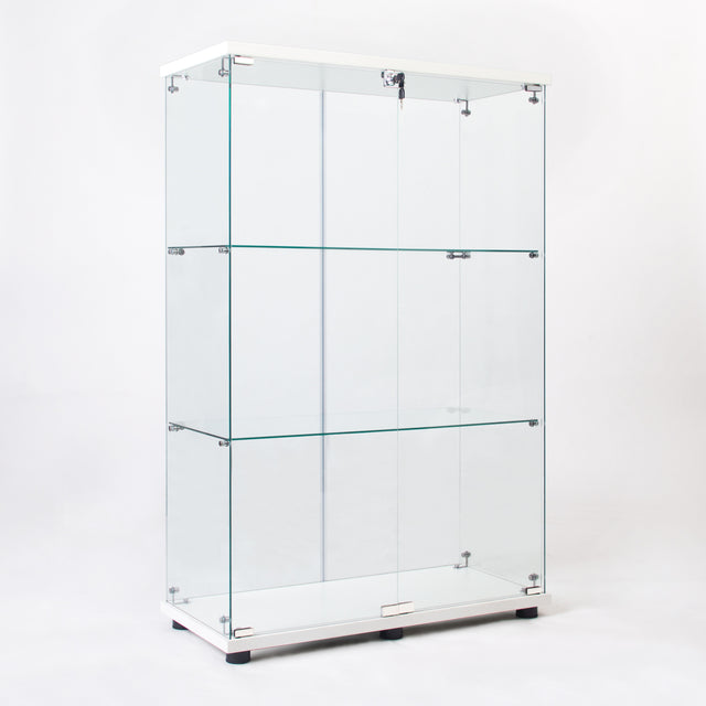 Two-door Glass Display Cabinet 3 Shelves with Door, Floor Standing Curio Bookshelf for Living Room Bedroom Office, 49.49” x 31.77”x 14.37”, White