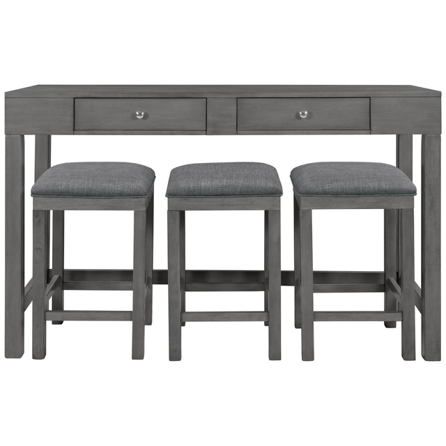 TOPMAX 4-Piece Counter Height Table Set with Socket and Fabric Padded Stools, Gray