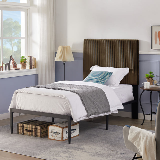 B110 Twin bed Beautiful line stripe cushion headboard  Strong iron frame with high temperature paint