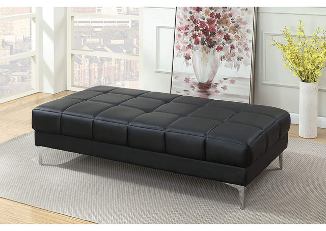 Black Bonded Leather Extra large Ottoman Metal Legs 1pc Ottoman