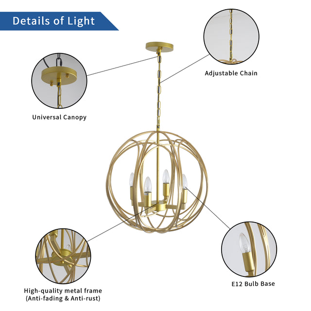Modern American spherical chandelier -4 bulbs -E12 lamp holder