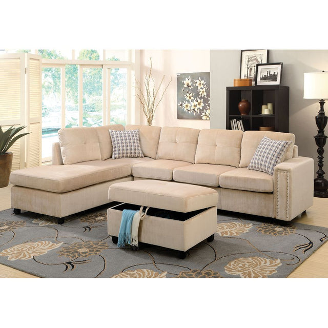 ACME Belville Sectional Sofa w/Pillows in Beige Velvet 52705