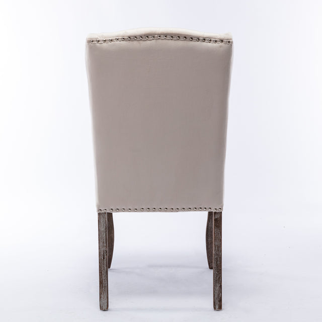 A&A Furniture,Wingback Dining Chair，Traditional Tufted Upholstered America Luxury Chairs， Country Cottage Farm Beach Dining Kitchen Vintage Style Side Chair, Velvet Fabric Wood, Set of 2，Beige