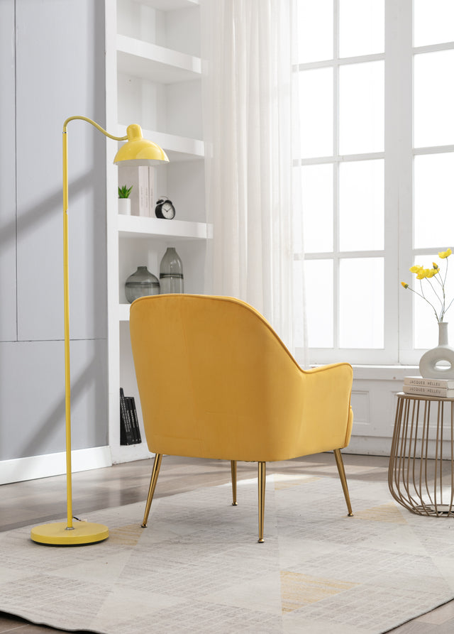 Modern Ergonomics Soft Velvet Fabric Material Accent Chair With Gold Legs And Adjustable Feet Screws For Indoor Home Living Room,Yellow