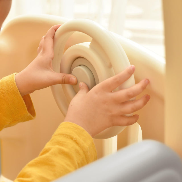 Kids Slide Playset Structure 9 in 1, Freestanding Castle Climbing Crawling Playhouse with Slide, Arch Tunnel, Ring Toss, Realistic Bus Model and Basketball Hoop, Toy Storage Organizer for Toddlers