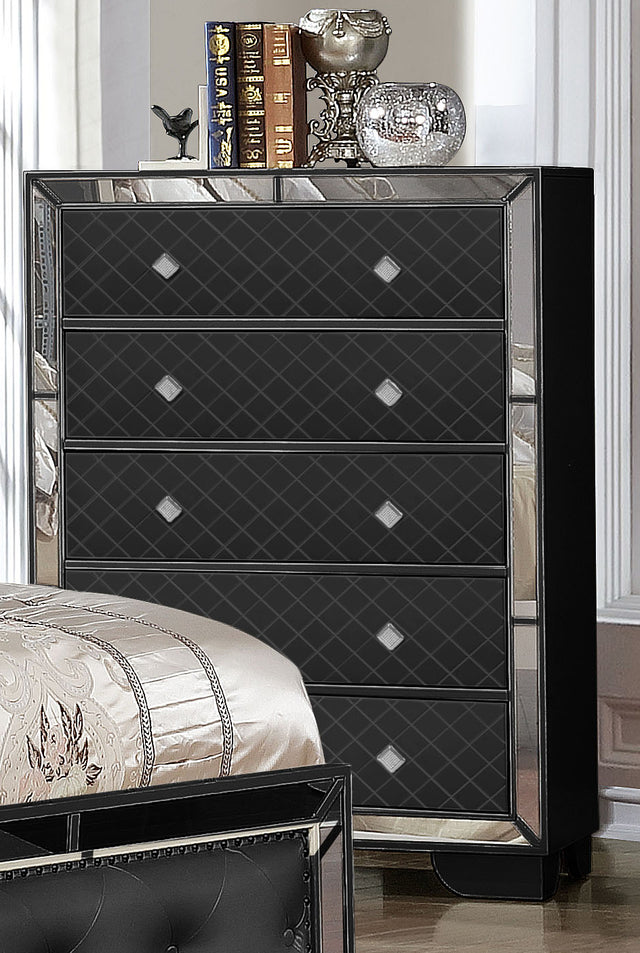 Madison Upholstery Chest Made with Solid Wood in Black Color
