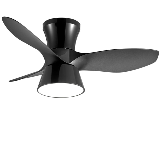 32 Inch Black Flush Mount Ceiling Fan with Light