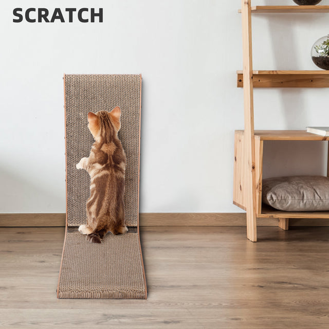 Fluffydream Cat Scratcher with Cat Toys Ball Track, Build-in Ball, L-Shaped Scratcher, Cardboard Lounge Bed, Stable and Durable, Furniture Protector, Reversible