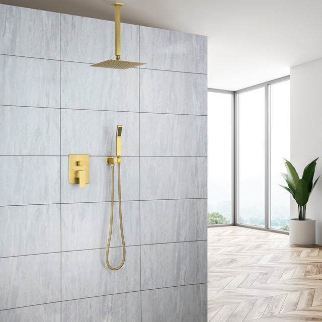 12 inch Ceiling Shower System Brushed Nickel Shower Combo Set for Bathroom, Rainfall Shower Faucet Ceiling Mounted Included Rough in Mixer Valve Body and Trim