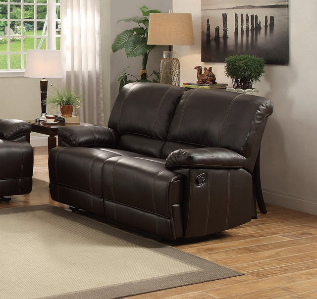 Dark Brown Faux Leather Covered 1pc Comfortable Double Reclining Loveseat Solid Wood and Plywood Frame Living Room Furniture