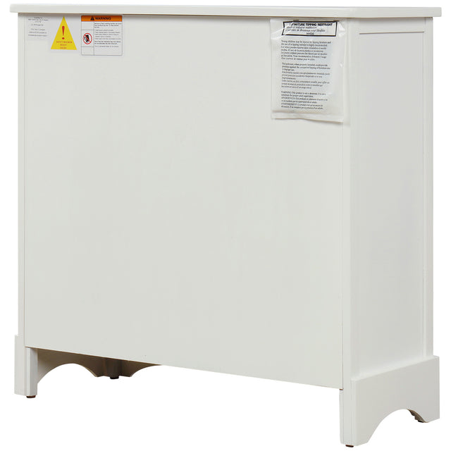 TREXM Rustic Storage Cabinet with Two Drawers and Four  Classic Rattan Basket for Dining Room/Living Room (White)