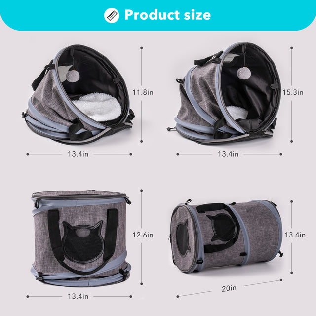 3 in 1 Cat Bed, Foldable Tunnel Pet Travel Carrier Bag Toy Cat Bed with Plush Balls for Indoor Cats Puppy