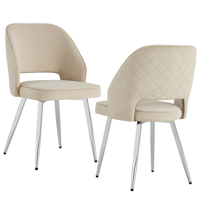 Modern Dining Chairs, Velvet Accent Chair, Living Room Leisure Chairs, Upholstered Side Chair with Metal Legs for Dining Room Kitchen Vanity Patio Club Guest (Set of 2) （Light Beige Office Chairs）