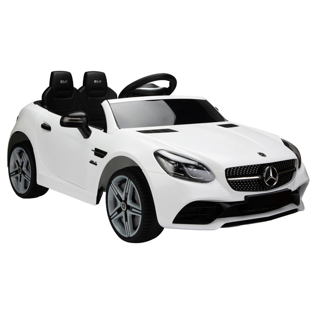 Licensed Benz, 12V kids Ride On Electric Car for Ages 3-6, LED Head Lights, Safe Belt, Double Doors, 2 Speeds, Gift -White