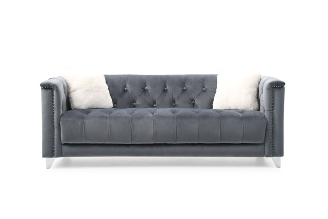 Russell Tufted Upholstery Sofa Finished in Velvet Fabric in Gray