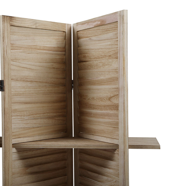 Sycamore wood 4 Panel Screen Folding Louvered Room Divider with shelving board- light burn