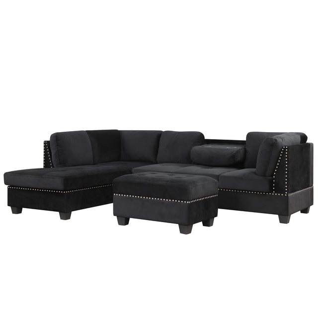 104.5" Reversible Sectional Sofa Space Saving with Storage Ottoman Rivet Ornament L-shape Couch for Small or Large Space Dorm Apartment,Black(旧SG000406AAA)