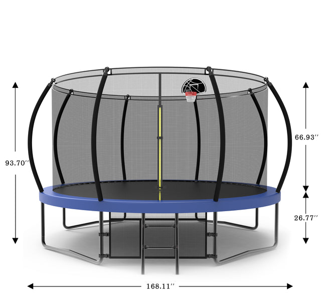 14FT Trampoline with Basketball Hoop - Recreational Trampolines with Ladder ,Shoe Bag and Galvanized Anti-Rust Coating