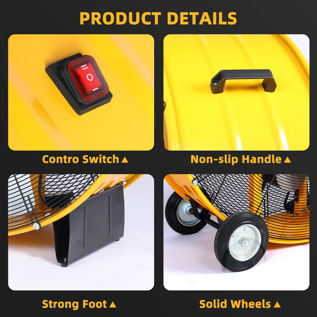 42 Inch Heavy Duty Metal Industrial Drum Fan, 2 Speed Air Circulation for Warehouse, Greenhouse, Workshop, Patio, Factory and Basement - High Velocity , Yellow