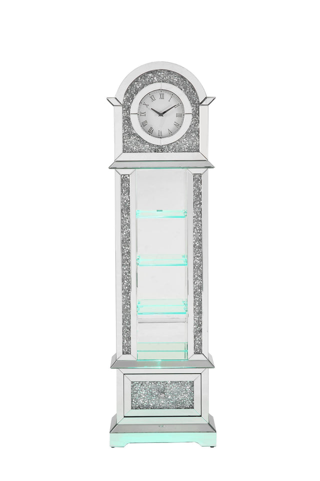 ACME Noralie GRANDFATHER CLOCK W/LED Mirrored & Faux Diamonds AC00352