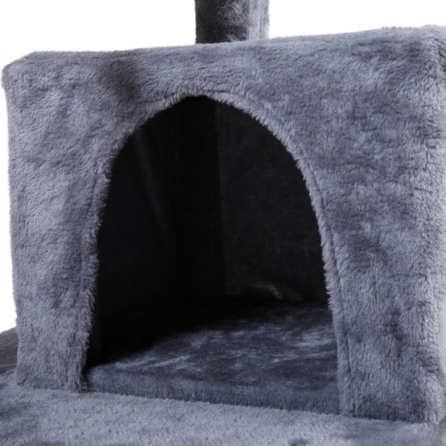Double-layer cat Tree with cat house and ladder - light gray