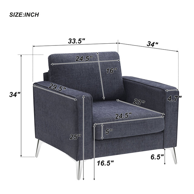[VIDEO provided] [New]Modern 3-Piece Sofa Sets with Sturdy Metal Legs,Chenille Upholstered Couches Sets Including 3-Seat Sofa, Loveseat and Single Chair for Living Room Furniture Set (1+2+3 Seat)