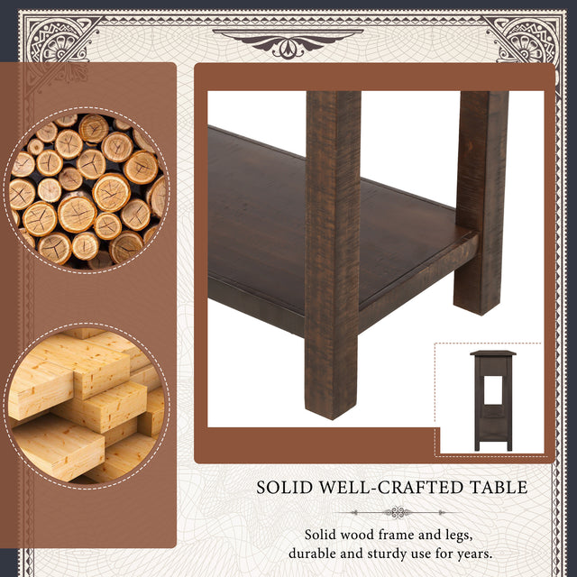 TREXM Rustic Brushed Texture Entryway Table Console Table with Drawer and Bottom Shelf for Living Room（Espresso）