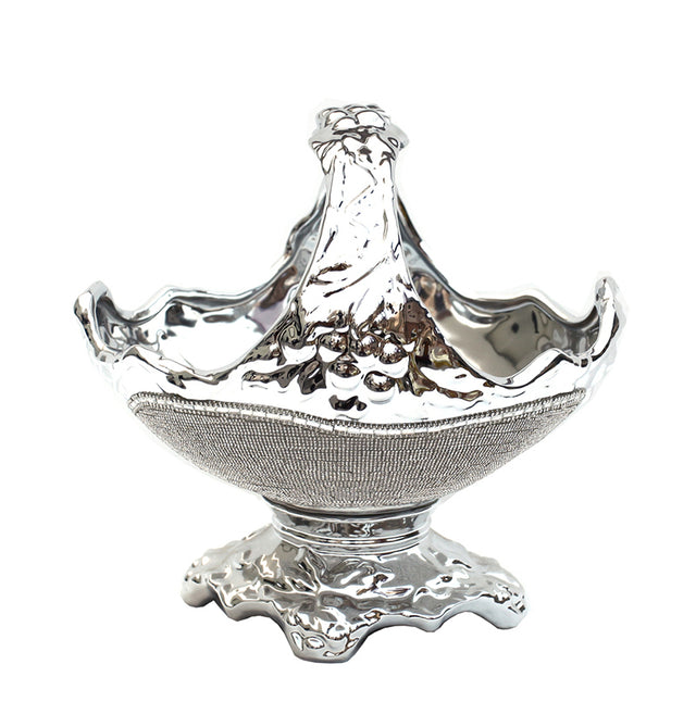 Ambrose Chrome Plated Crystal Embellished Ceramic Fruit Platter