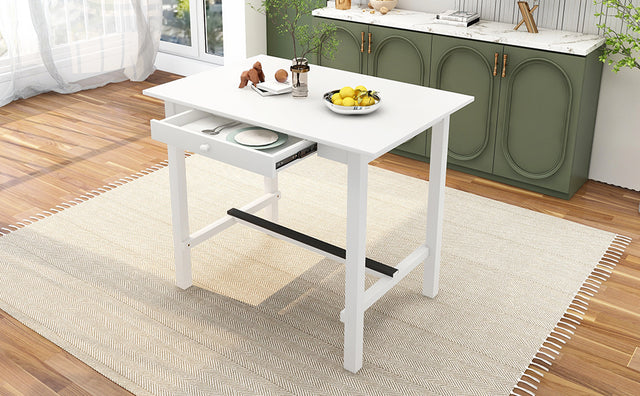 TOPMAX Casual Counter Height Wood Dining Table with Storage Drawer for Small Places, White