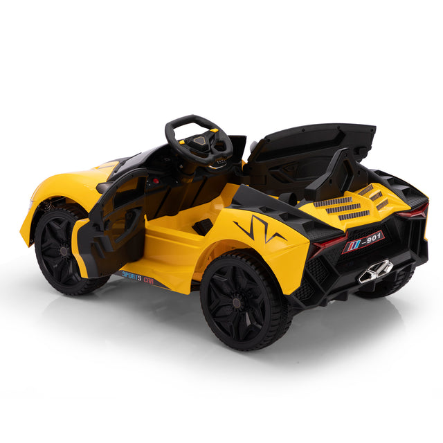 Kids Ride on Car, 12V Battery Powered Sports Vehicle with 2.4G RC, Music, LED Lights, Toddler Electric Car for Indoor Outdoor Play, 3-6 Years Old, Yellow