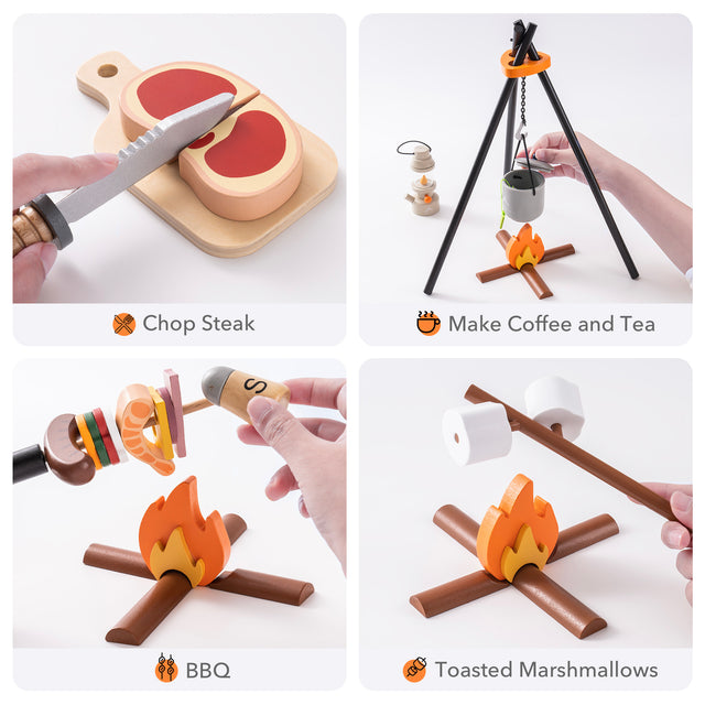 Camping Set for Kids, 45 Pcs Indoor and Outdoor Camping Tools Pretend Play Set for Toddler Boys & Girls